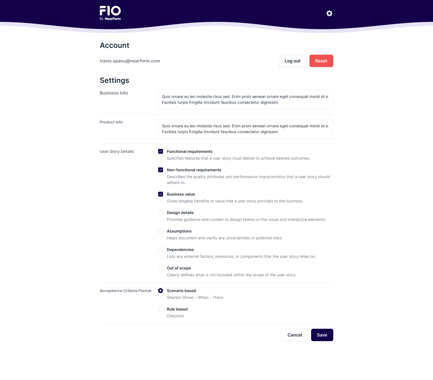 FIO Settings Page